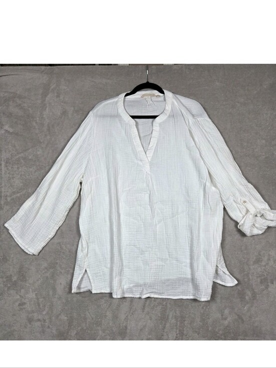 Soft Surroundings Tops - Soft Surroundings BEACH SIDE GAUZE TUNIC Blouse Button Tab Henley 2XL